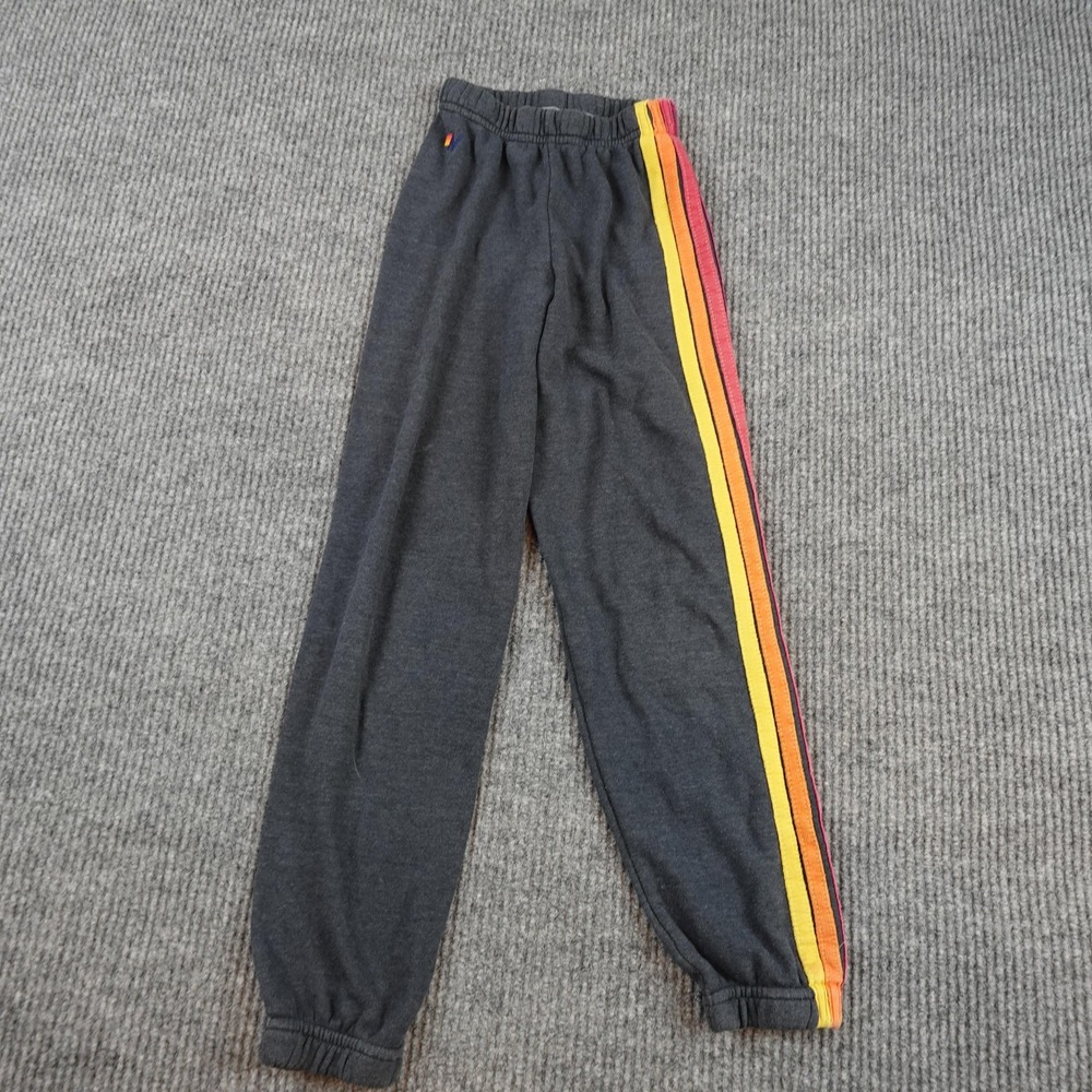 Aviator Nation Pants Kids 8 Gray Fleece Rainbow Stripe Jogger Sweatpants Track